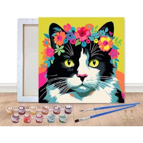 Bimkole Paint Paint by Numbers Kit للبالغين Cat ، لوحة زيت DIY على قماش مع إطار ، والطلاء الزهور بأرقام محددة لديكور الجدار المنزلي 8x8 بوصة/20x20 سم
