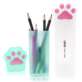 Benvo Cat Paw Pencil Holder البلاستيك قلم رصاص قلم رصاص منظم تخزين لأقلام أقلام الحكام ، وملحقات المكتب المكتبية المكتبية (White/Mint Green ، حزمة 2)