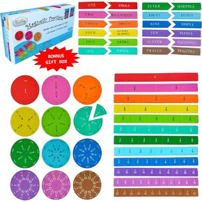 Magnetic Fraction Manipulatives Tiles - Magnet Fraction Circles with Percentage, +24 Pieces for Reading and Writing Fractions Names, Magnetic Math Manipulatives Classroom Set