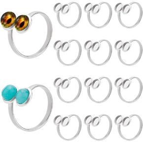 ph pandahall 17mm حلقة فارغة قاعدة 14pcs 304 صواني حلقة من الفولاذ المقاوم للصدأ قابلة للتعديل وضع خاتم الكفة وضع فتحات الالتفاف الظهر