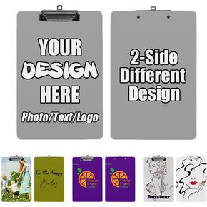 Custom Clipboards with Logo Bulk Order, Customized Acrylic Clipboards Hangable, Personalized Clipboards with Stainless Steel Hanging Holes, Customize Clipboard, PlainBlack, No Custom