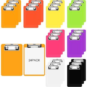 24Pcs Small Clipboards Plastic Mini Clipboards 4x6 Inch A6 Memo Size Waterproof Clipboard Low Profile Clip Pocket Clip Board for Classrooms Offices Restaurants