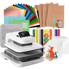 Htvront Auto Heat Press Machine لقمصان T - Heat Press 15x15 مع ضغط قابل للتعديل و 55 إكسسوارات الضغط الحراري و 2 PCS حصيرة و 8 أجهزة كمبيوتر.