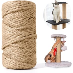 حبل سيزال لقطرة Cat Scratcher 164ft/50m ، حبل الجوت الطبيعي السميك 6 ملم لمواصفات Scratch Posts Tree Rope Twine for Cat Scratching Post Posting Projects Projects (Brown)
