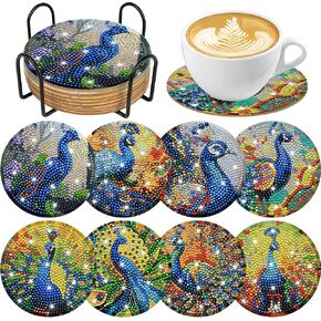 أدوات Dragon Diamond Art Coasters: 8 PCS Fantastic Dragon Diamond Painting Coasters مع منصات حامل و Cork ، مجموعة Coast