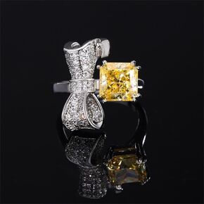 925 Sterling Silver Shiny Full Diamond Gemstone Ring 18K Citrine Cocktail CZ Diamond Multi Row Row Bow Zirconia Cubic Rings Rings Enternity Complement Party Ring for Women Z.177 (US Code 9)