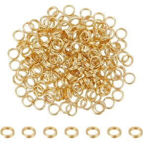 UniCraftale 200pcs 18k حلقات مزدوجة من الذهب المطلي بالذهب الحقيقي حلقات قفزة 4 ملم تقسيم حلقات معدنية o حلقة موصل ذهبية لصياغة المجوهر