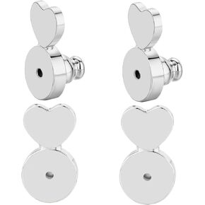 4pcs White Gold Plated Earring Backs for Heavy Earrings, Heart Lifter Backing, Secure Big Flat Earring Stopper Backs