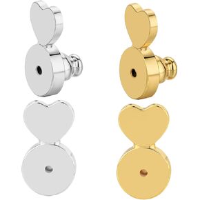 4pcs White Gold Plated Earring Backs for Heavy Earrings, Heart Lifter Backing, Secure Big Flat Earring Stopper Backs in Kuwait