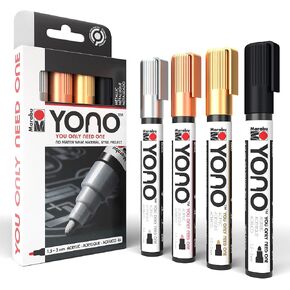 Marabu Yono Metallic Paint علامات - إطلاق العنان لفنانك الداخلي - قم بتحويل أي سطح باستخدام علامات الطلاء الأكريليك الأربعة هذه للقماش والصخور والأكواب والأحذية والمزيد