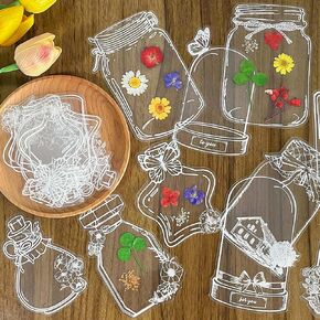 مجموعة مرجعية للزهور المجففة الشفافة ، وعالم 40pcs في ملصقات عشب زجاجة ، ودورة ملصقات بلاستيكية سهلة على شكل جرة (زهور مضغوطة مستبعدة)