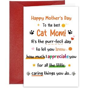 بطاقة عيد الأم Cat Mom Mothers Happy Mother Card من Cats Cute Mother Cards with Envelope لمحبي الحيوانات الأليفة أفكار هدايا لها