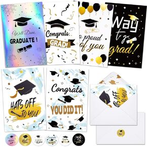 24 Pack Graduation Cards 2025 with Envelopes and Stickers, 6 Elegant Designs Graduation Cards Bulk with Printed Message Inside