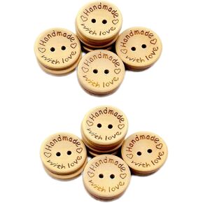 100pcs أزرار الجولة 2 ثقوب مصنوعة يدويًا مع خطاب الحب زر خشبي الأزرار الخشبية ديكور خياطة ديي - 25 مم أزرار السحابات