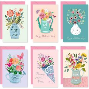24 Pcs Happy Mother's Day Greeting Cards Floral Blank Note Cards With Pink Envelopes Mother'S Day Present Gift Box Assorted For Party Celebration -4X6