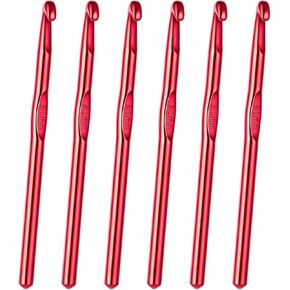 6 PCs 8mm Crochet Crochet Hooks ، مجموعة خطافات الكروشيه الحمراء ، خطاف الكروشيه المعدني ، إبر الكروشيه للمبتدئين الحياكة DIY Craft