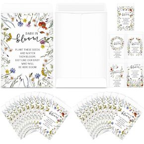 Fumete 50 Pcs Baby Shower Seed Packet Favors Wildflower Baby in Bloom Kraft Self Adhesive Envelopes Mini Organizer for Garden Office Gift Party Favors, No Seeds, 5 Styles