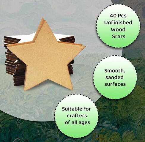 40 Pcs Unfinished Wood Stars 3 inch Wooden Stars Cutouts 0.1'' Thickness Blank Natural Wood Slices Wooden Cutout Tiles for Christmas DIY Crafts Paint Burning Engraving Carving Coaster Staining in Saudi Arabia