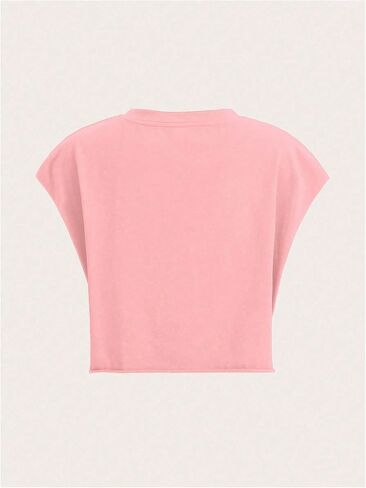 Women's Figure Print Round Neck Crop Tee Casual Sleeveless Loose Fit Pullover T Shirt in Saudi Arabia