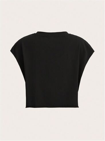 Women's Figure Print Round Neck Crop Tee Casual Sleeveless Loose Fit Pullover T Shirt in Saudi Arabia