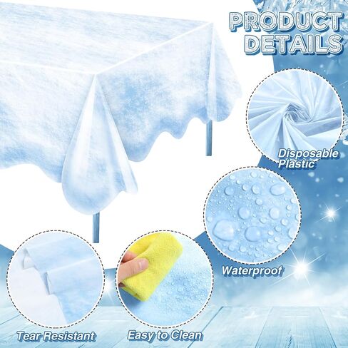 4 PCS Snowflake titlecloth مزيفة ثلج شتاء المائدة المائدة المائدة المائدة البلاستيكية تغطية طاولة ثلج بلاستيكية 54 × 108 بوصة تغطية ثلج مضاد للماء لحفلة عيد ميلاد العطلة الشتوية in Kuwait