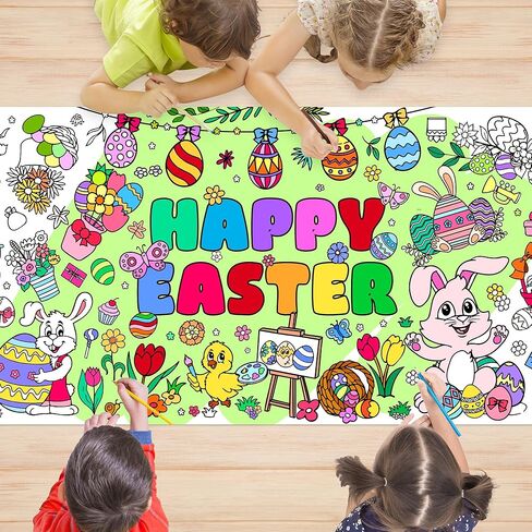 Easter Giant Coloring Poster 30 x 72 Inches Jumbo Coloring Tablecloth Easter Crafts for Kids School Home Party Supplies Decoration in Kuwait