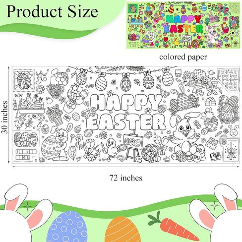 Easter Giant Coloring Poster 30 x 72 Inches Jumbo Coloring Tablecloth Easter Crafts for Kids School Home Party Supplies Decoration in Kuwait