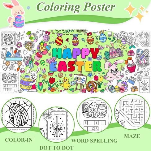 Easter Giant Coloring Poster 30 x 72 Inches Jumbo Coloring Tablecloth Easter Crafts for Kids School Home Party Supplies Decoration in Kuwait