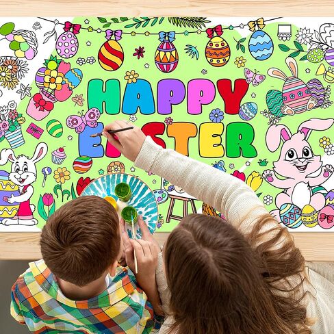 Easter Giant Coloring Poster 30 x 72 Inches Jumbo Coloring Tablecloth Easter Crafts for Kids School Home Party Supplies Decoration in Kuwait