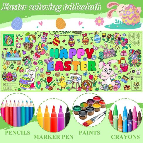 Easter Giant Coloring Poster 30 x 72 Inches Jumbo Coloring Tablecloth Easter Crafts for Kids School Home Party Supplies Decoration in Kuwait