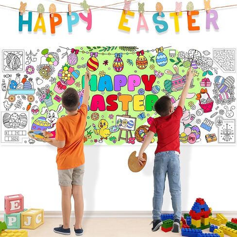 Easter Giant Coloring Poster 30 x 72 Inches Jumbo Coloring Tablecloth Easter Crafts for Kids School Home Party Supplies Decoration in Kuwait