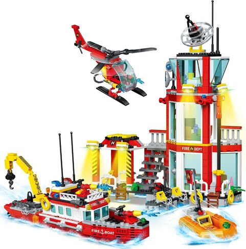 City Fire Rescue Building Set with Fire Station, Truck & Helicopter,737pcs Toy for Boys 6+ in Kuwait