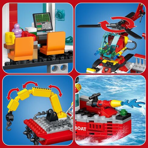 City Fire Rescue Building Set with Fire Station, Truck & Helicopter,737pcs Toy for Boys 6+ in Kuwait