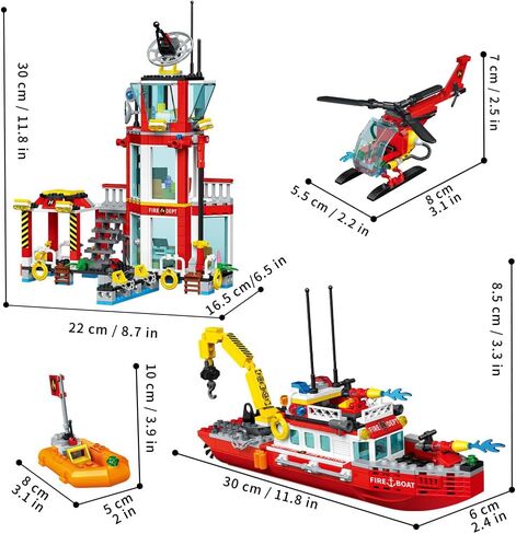 City Fire Rescue Building Set with Fire Station, Truck & Helicopter,737pcs Toy for Boys 6+ in Kuwait