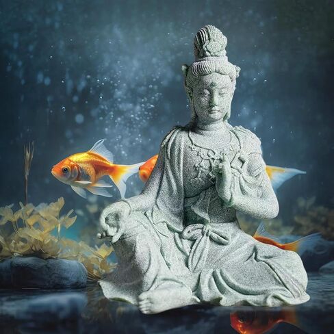 livelyfish Fish Tank Decorations Buddha Statue Aquarium Stone Buddha Figurine Asian Zen Garden Guanyin Statues Underwater Landscaping Ornament, A in Kuwait