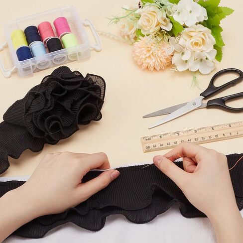 FINGERINSPIRE 3 Yards 2-Layer Ruffle Pleated Trim 3-3/8 inch Wide White Chiffon Trim Gathered Ruffle Ribbon Polyester Lace Ruffle Trim Ribbon Pleated Edging Trimmings Fabric for Sewing DIY Craft in Kuwait