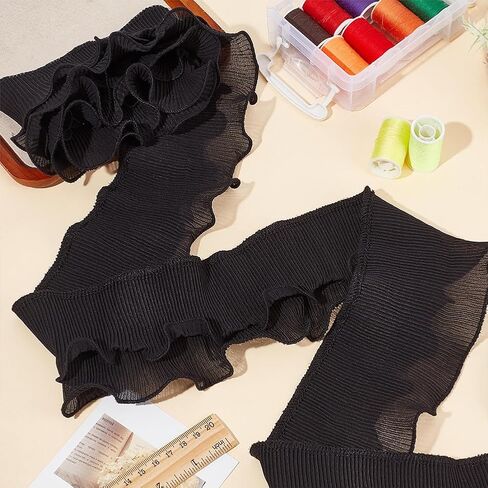 FINGERINSPIRE 3 Yards 2-Layer Ruffle Pleated Trim 3-3/8 inch Wide White Chiffon Trim Gathered Ruffle Ribbon Polyester Lace Ruffle Trim Ribbon Pleated Edging Trimmings Fabric for Sewing DIY Craft in Kuwait