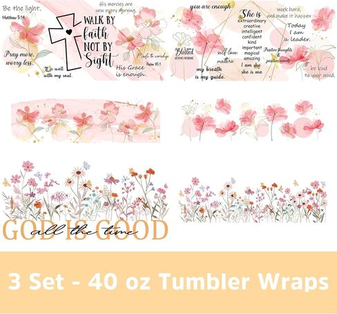 UV DTF Cup Wraps, 6 Sheet Bible Flower UV DTF Transfer Stickers for 40 oz Tumbler, Bible Verse, Floral, Christian Inspirational Quote Designs, Personalized DIY Craft in Saudi Arabia