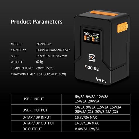 EACHSHOT ZGCINE V Mount Battery X50,3500mAh 52Wh Mini V-Mount Battery,with D Tap/Dual USB C/BP/Dual DC Ports/IPS Screen,PD45W Fast Charging,for Camera,Camcorder,Phone,Monitor,Video Light in Saudi Arabia