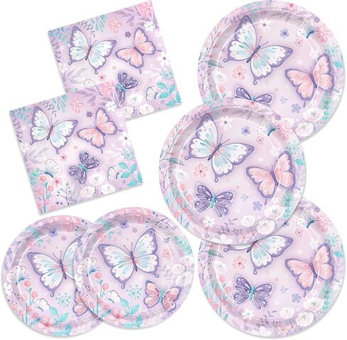 150pcs Butterfly Birthday Party Supplies Pink Butterfly Paper Plates Napkins Disposable Tableware Set Butterfly Party Supplies for Boys Girls Birthday Decor Serves 50 Guests in Saudi Arabia