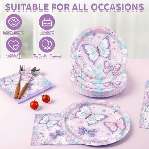150pcs Butterfly Birthday Party Supplies Pink Butterfly Paper Plates Napkins Disposable Tableware Set Butterfly Party Supplies for Boys Girls Birthday Decor Serves 50 Guests in Saudi Arabia