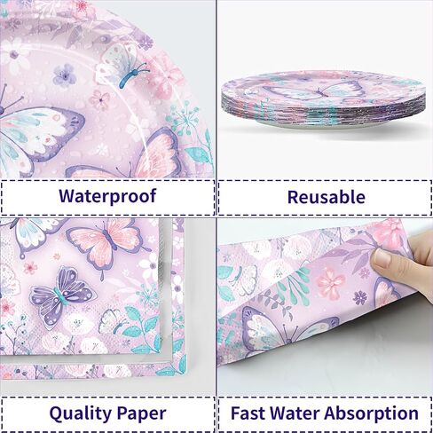150pcs Butterfly Birthday Party Supplies Pink Butterfly Paper Plates Napkins Disposable Tableware Set Butterfly Party Supplies for Boys Girls Birthday Decor Serves 50 Guests in Saudi Arabia