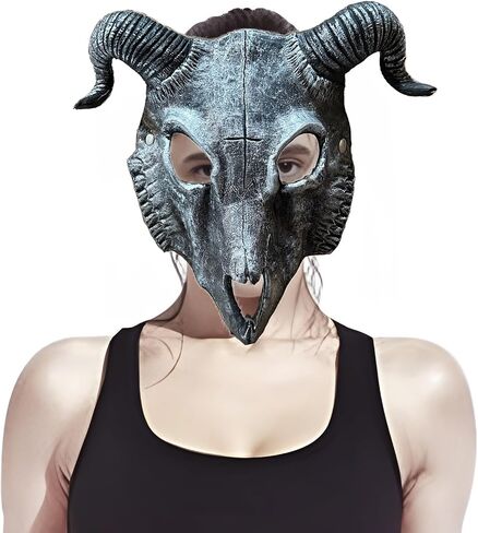 Unisex Goat Skull Mask PU Devil Horn Mask Scary Halloween Masks for Women Men Lifelike Sheep Face Cos Animal Masks in Saudi Arabia