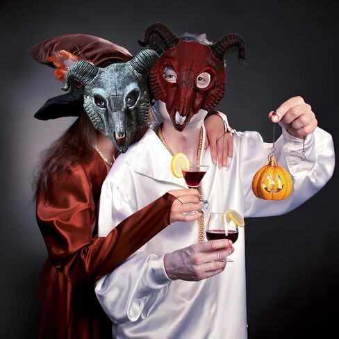 Unisex Goat Skull Mask PU Devil Horn Mask Scary Halloween Masks for Women Men Lifelike Sheep Face Cos Animal Masks in Saudi Arabia