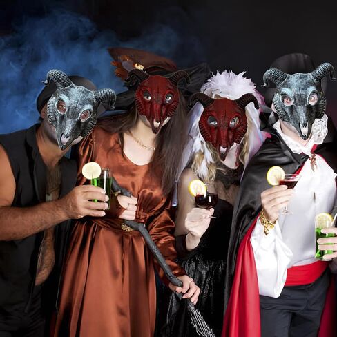 Unisex Goat Skull Mask PU Devil Horn Mask Scary Halloween Masks for Women Men Lifelike Sheep Face Cos Animal Masks in Saudi Arabia