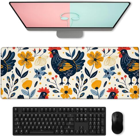 Rustic Highland Cow & Floral Gaming Mouse Pad, Large Cows Desk Mat for Laptop Keyboard Computer, Non-Slip Rubber Base Desktop Extended Mousepad for Office Home Accessories 31.5"×11.8" in Kuwait