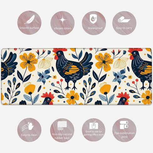 Rustic Highland Cow & Floral Gaming Mouse Pad, Large Cows Desk Mat for Laptop Keyboard Computer, Non-Slip Rubber Base Desktop Extended Mousepad for Office Home Accessories 31.5"×11.8" in Kuwait