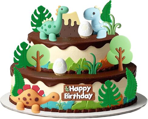 21PCS Dinosaur Cake Decorations, Dinosaur Eggs Cake Topper, PVC Grasses Trees Dinosaur Cake Decorations for Birthday Party, Cake Toppers Happy Birthday, Kids Party Dinosaur Cake Topper in Saudi Arabia
