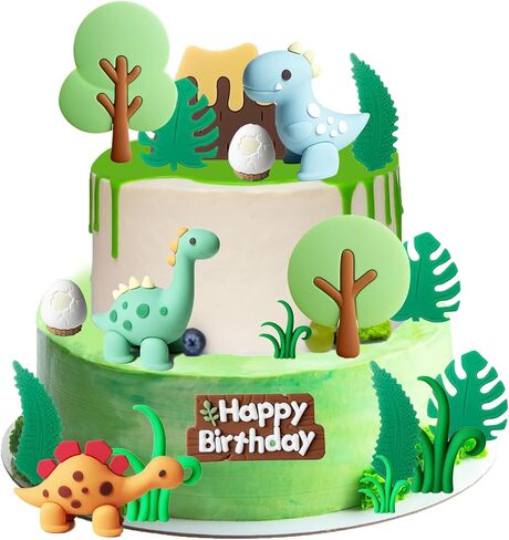 21PCS Dinosaur Cake Decorations, Dinosaur Eggs Cake Topper, PVC Grasses Trees Dinosaur Cake Decorations for Birthday Party, Cake Toppers Happy Birthday, Kids Party Dinosaur Cake Topper in Saudi Arabia