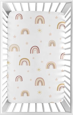 ملاءة سرير أطفال من Sweet Jojo Designs Boho Rainbow Girl مناسبة لسرير الأطفال الصغار في الحضانة - أحمر الخدود الوردي المغبر والذهبي الوردي والأصفر البنفسجي البيج الداكن والنجوم البوهيمية الشمس السماوية العتيقة اللامعة الساطعة in Kuwait